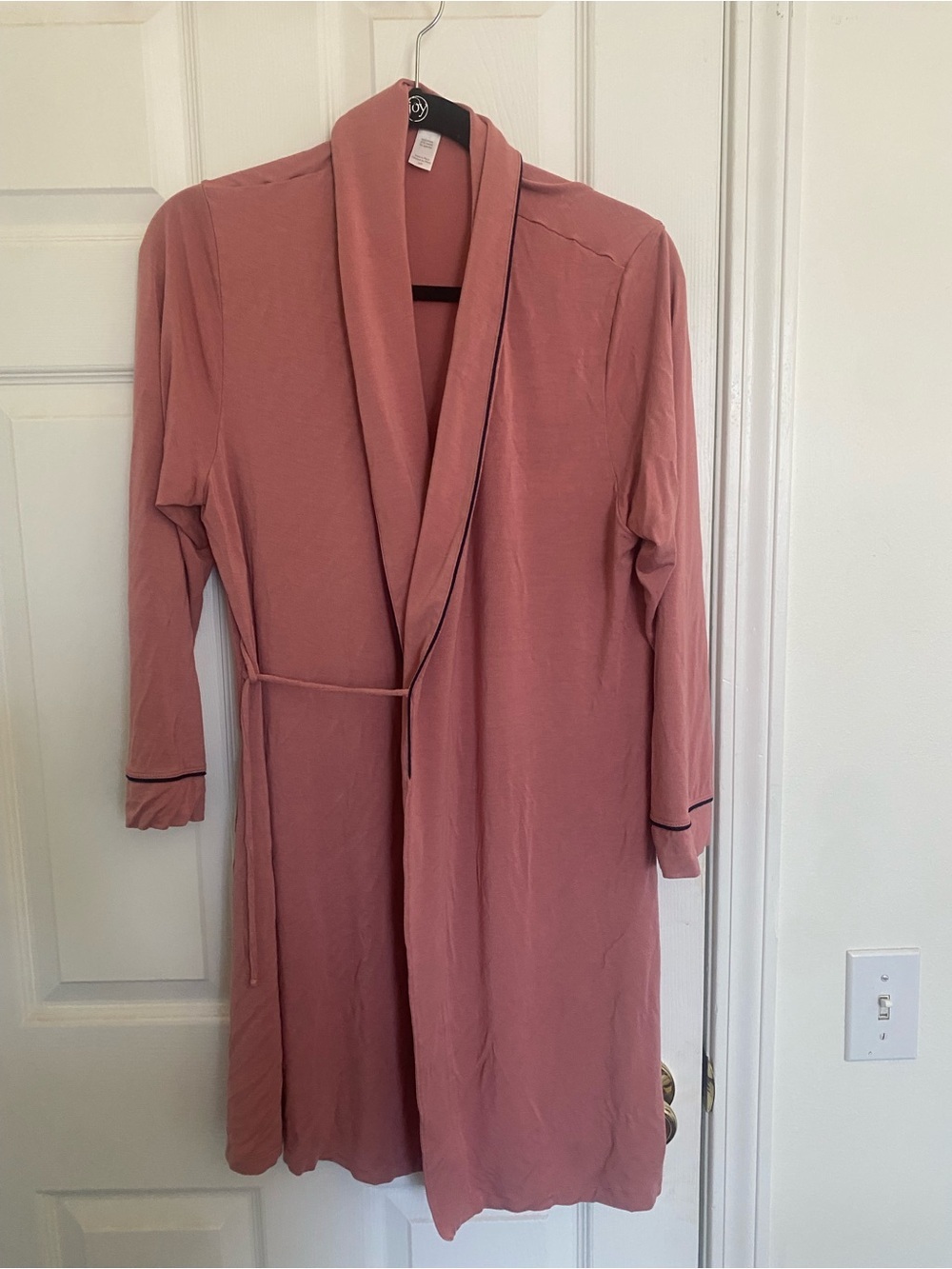 Eberjey Rosewood Shawl-Collar Belted Robe with Black Piping